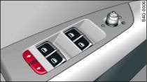 Detail of driver's door: child safety switches